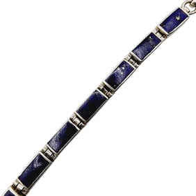 Sterling Signed 'b' Lapis Lazuli Rectangle Bracelet