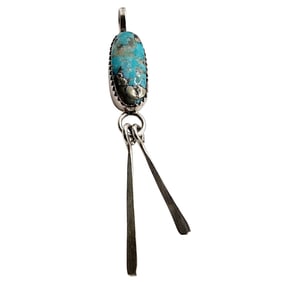 Sterling J Manuelito Navajo Beautiful Turquoise Fringe Pendant