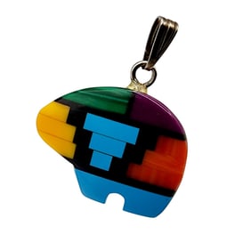 Sterling Southwestern Inlay Bear Pendant