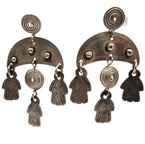 Sterling Unique Native/Tribal Spiral Charm Dangle Earrings
