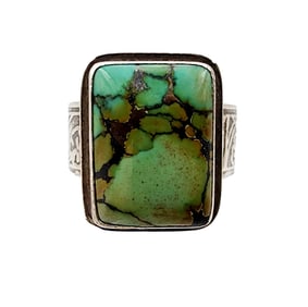 Sterling Handmade Stamped Turquoise Ring Sz 7.5-8