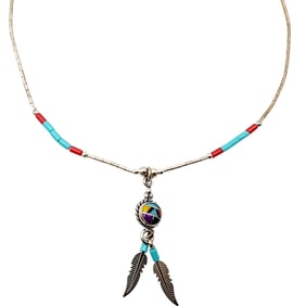 Southwest Sterling Multistone Inlay Liquid Silver Necklace