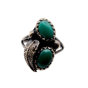 Sterling Navajo Malachite Ring Sz 4.5