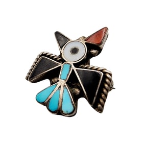 Sterling Zuni Inlay Thunderbird Brooch