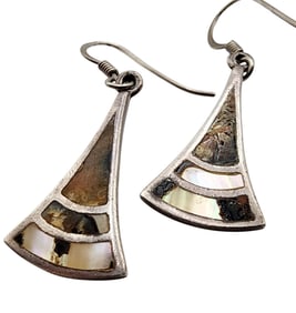Sterling Vintage Inlay Shell/Abalone Triangle Drop Earrings