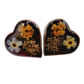 Sterling Taxco T?-51 Preserved Flower Heart Earrings