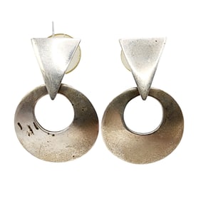 Sterling Signed 'CM' Taxco TM-08 Modernist Earrings