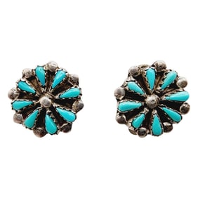 Sterling Vintage Zuni Petit Point Turquoise Earrings