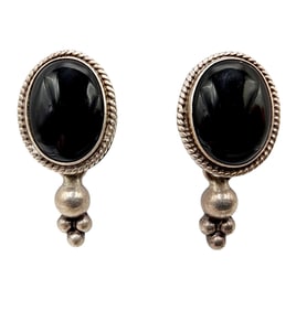 Sterling Taxco TC-139 Onyx Dangle Stud Earrings