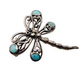 Sterling Vintage Turquoise Dragonfly Brooch