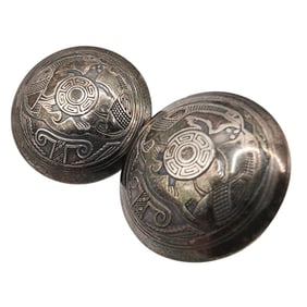 Sterling Signed 'The Silver Mesa' Turtle Mimbres Earrings