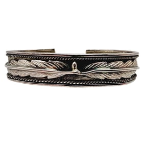 Sterling Signed 'PAS' Feather Cuff