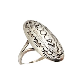 Sterling Navajo IHMSS Handstamped Ring SZ Adjustable