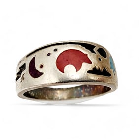 Sterling Shube Manufacturing Stamped Inlay Ring SZ 8