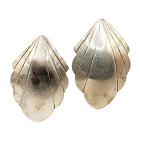 Sterling Large Vintage Native Shell Earrings