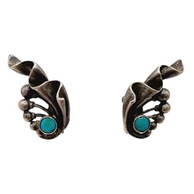 Sterling Vintage Turquoise Ribboned Earrings