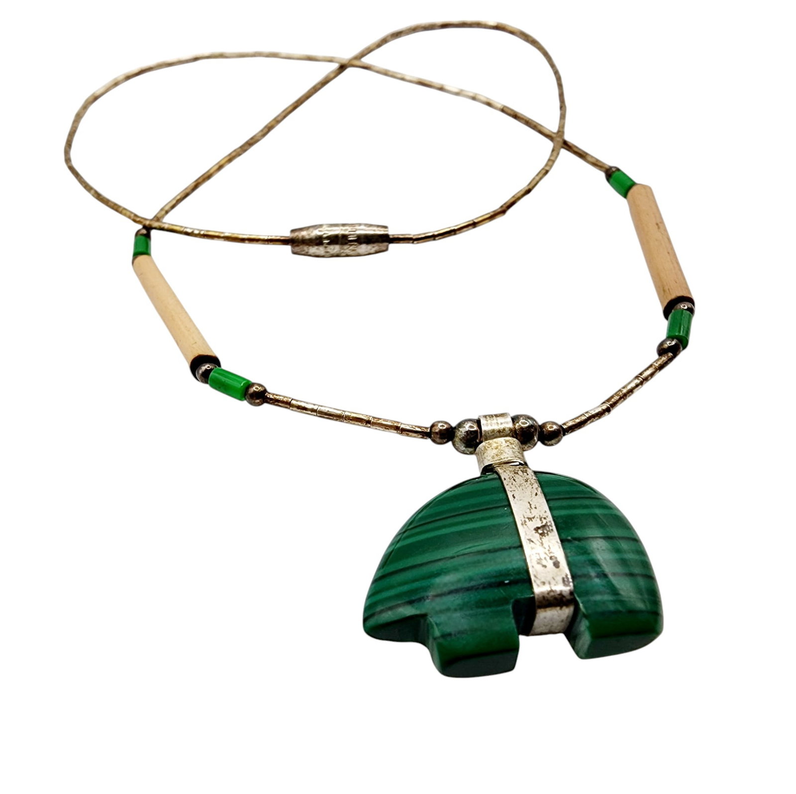 Sterling Liquid Silver Malachite Fetish Bear Necklace (1 of 3)