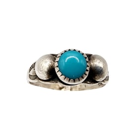 Sterling Bell Trading Post Turquoise Ring Size 3.5