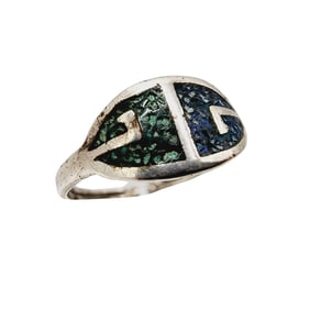 Sterling Taxco TR-00? Crushed Inlay Open Cuff Ring SZ 6