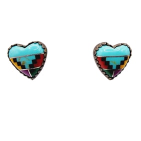 Sterling Southwest Heart Inlay Stud Earrings