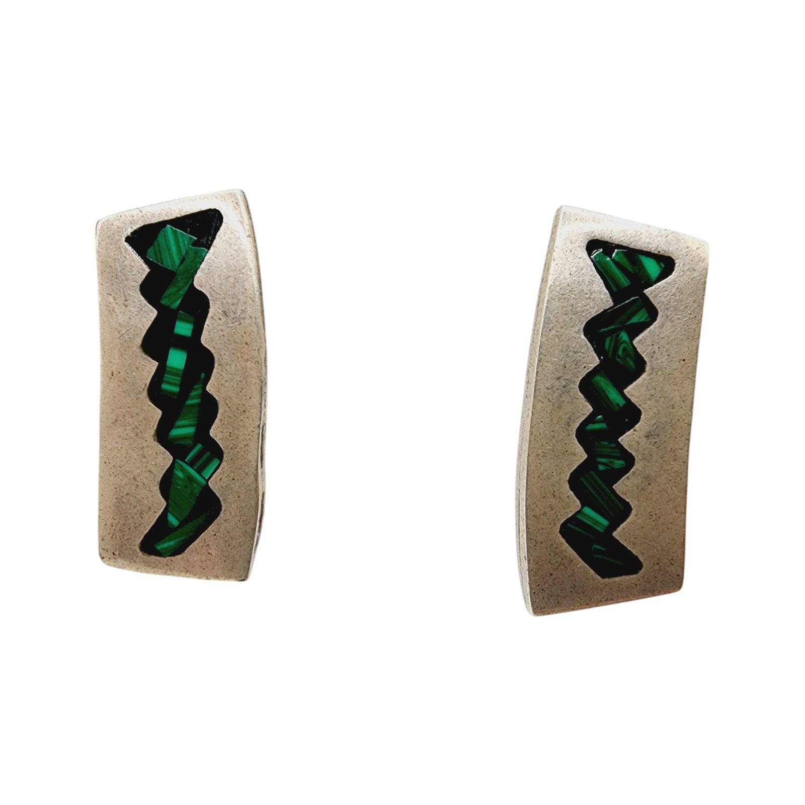 Sterling Mexico Malachite Inlay Bar Stud Earrings: Sterling Mexico Malachite Inlay Bar Stud Earrings 6.6g