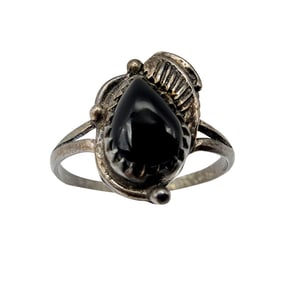 Sterling Navajo Onyx Ring Sz 8.5