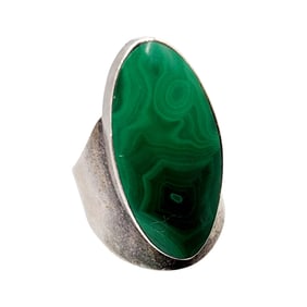 Sterling Malachite Modernist Ring Mexico Sz Adjustable