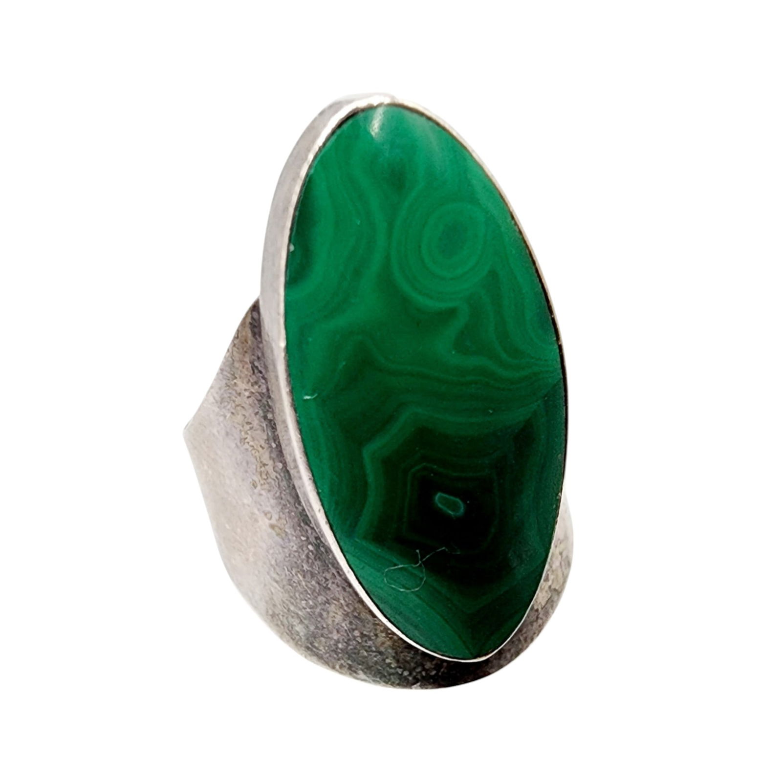 Sterling Malachite Modernist Ring Mexico Sz Adjustable (1 of 5)