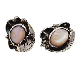 Sterling Navajo Handsigned Mother of Pearl Scroll Earrings