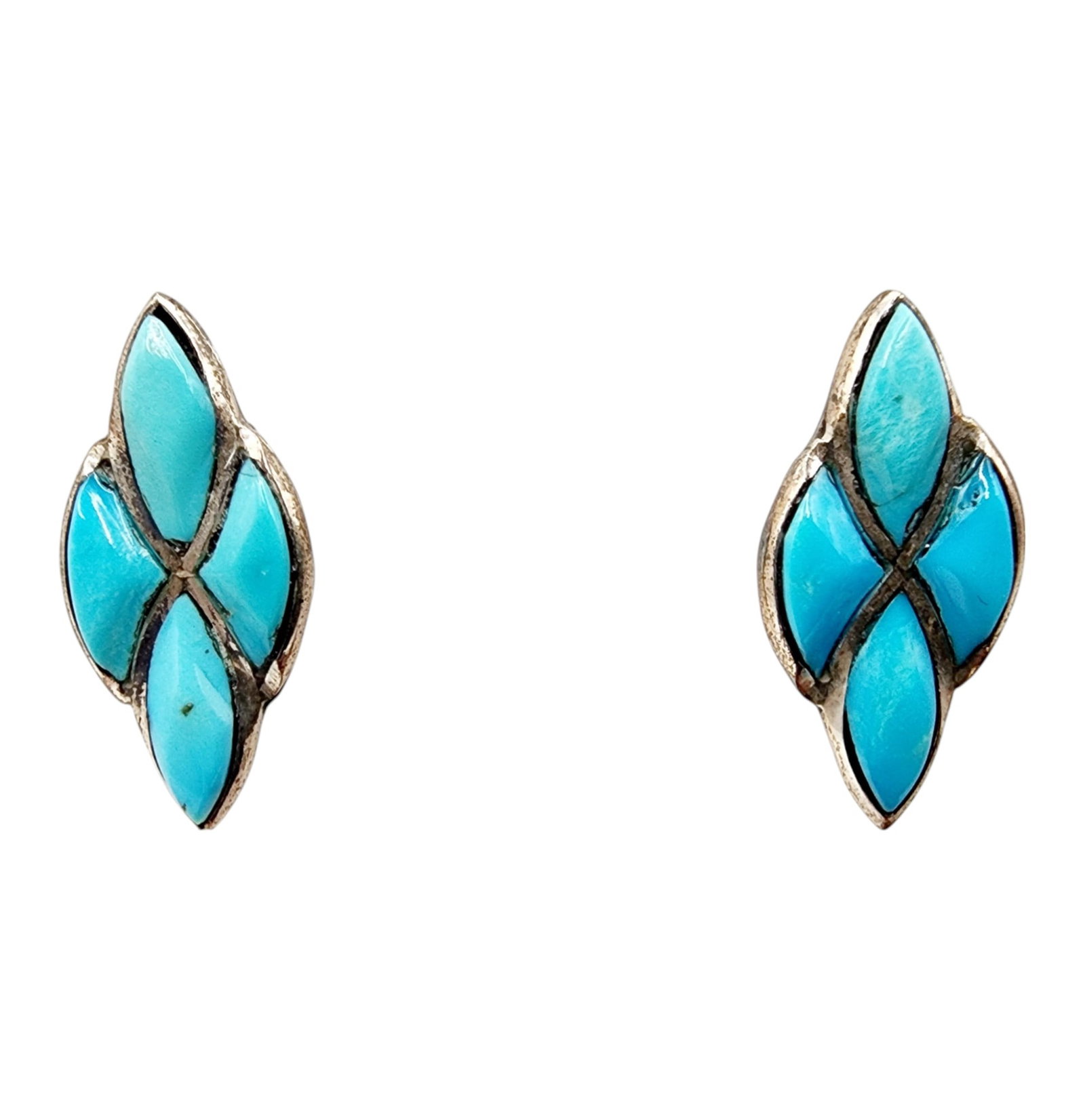 Sterling Turquoise Inlay Stud Earrings: Sterling Turquoise Inlay Stud Earrings 1.9g
