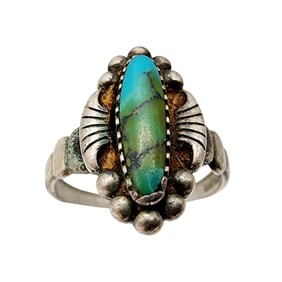 Sterling Bell Trading Post Turquoise Ring Sz 4.75