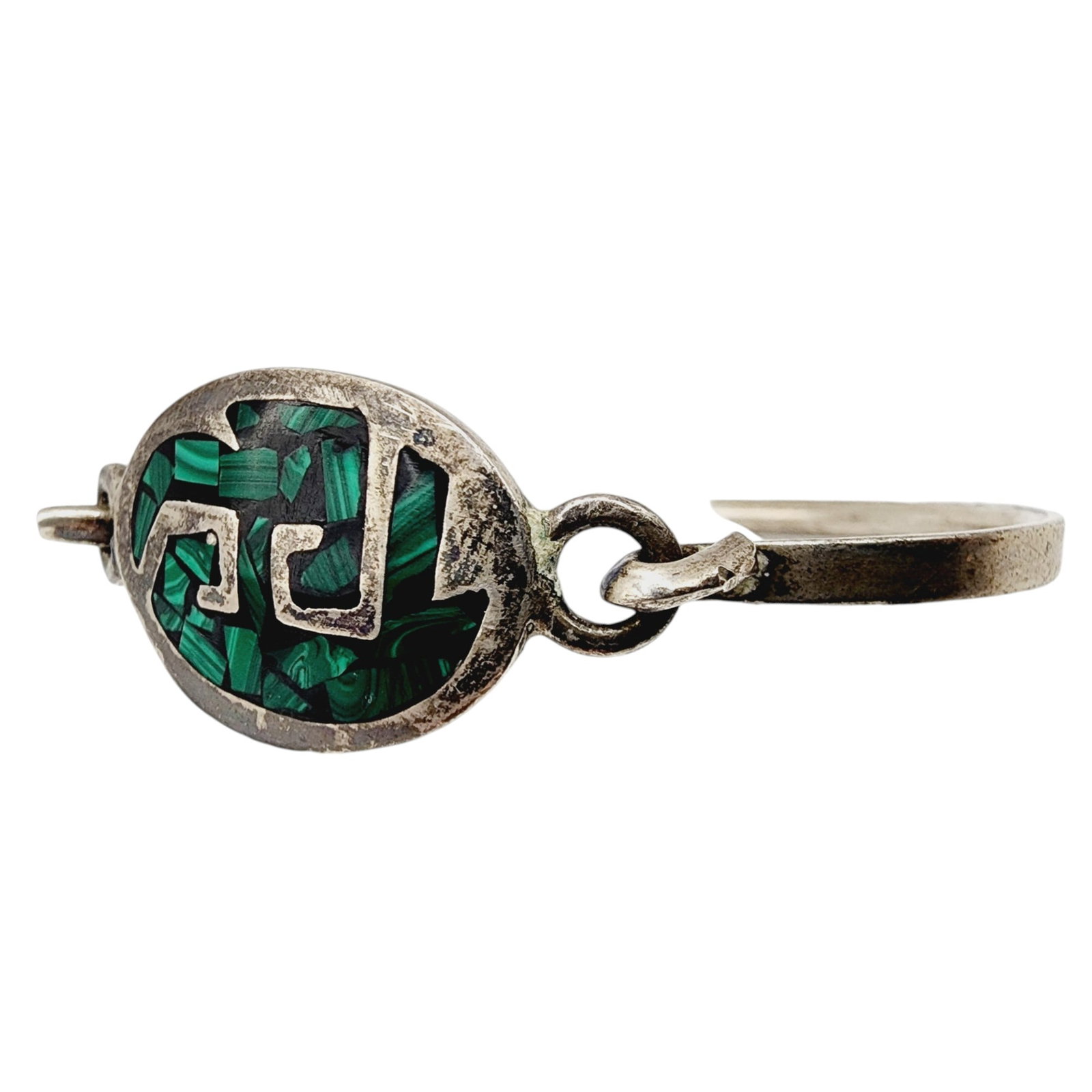 Sterling Mexico Malachite Chip Inlay Bracelet: Sterling Mexico Malachite Chip Inlay Bracelet 16.1g