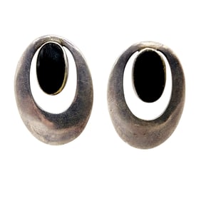 Sterling Onyx Oval Stud Earrings