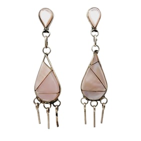 Sterling Mother of Pearl Inlay Tassel Earrings