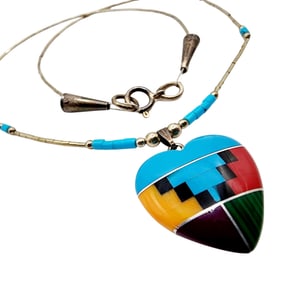 Sterling Southwestern Liquid Silver Heart Inlay Necklace