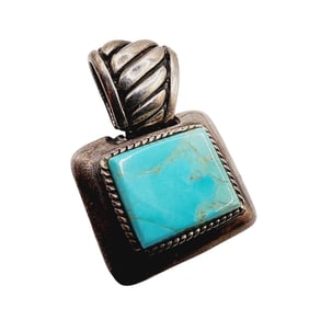 Sterling Turquoise Signed Rectangle Pendant