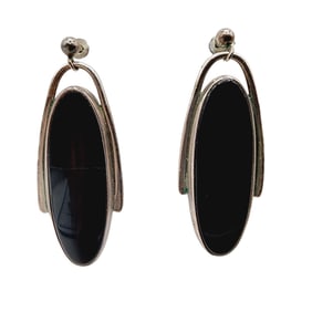 Sterling Oblong Onyx Stud Earrings