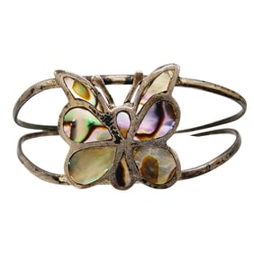 Sterling Vintage Abalone Butterfly Inlay Cuff