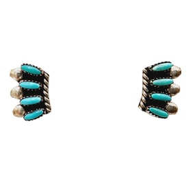 Sterling Zuni Turquoise Cluster Stud Earrings