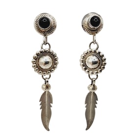 Sterling Southwest Onyx Tiered Feather Dangle Earrings