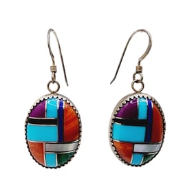 Sterling Native Mosiac Inlay Earrings