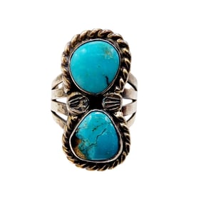 Sterling Delbert Chatter Double Turquoise Ring Sz 8.5
