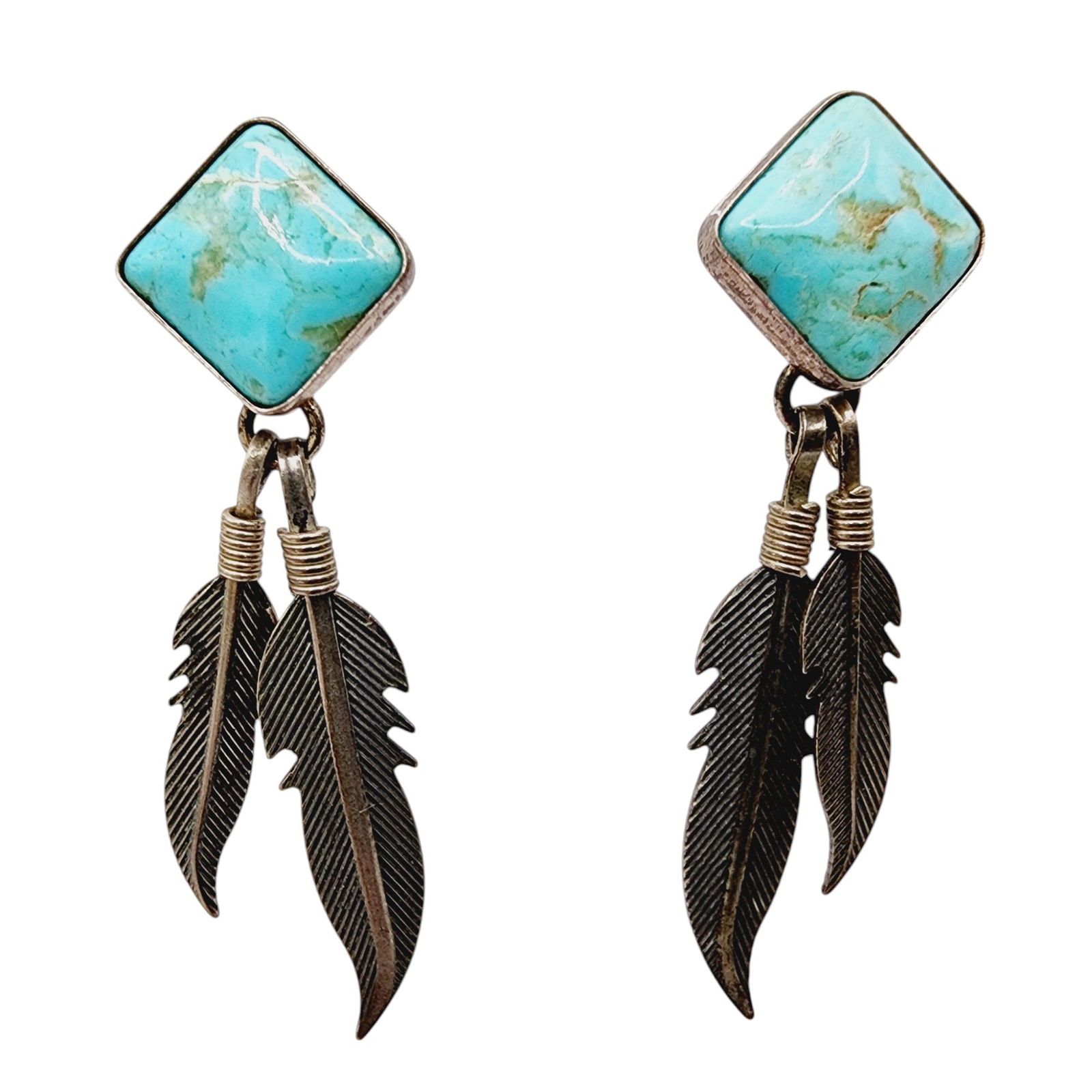 Sterling Southwest Turquoise Feather Dangle Earrings (1 of 4)