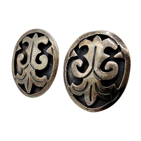 Sterling Taxco Signed 'FTH' Hollow Form Shadowbox Earrings