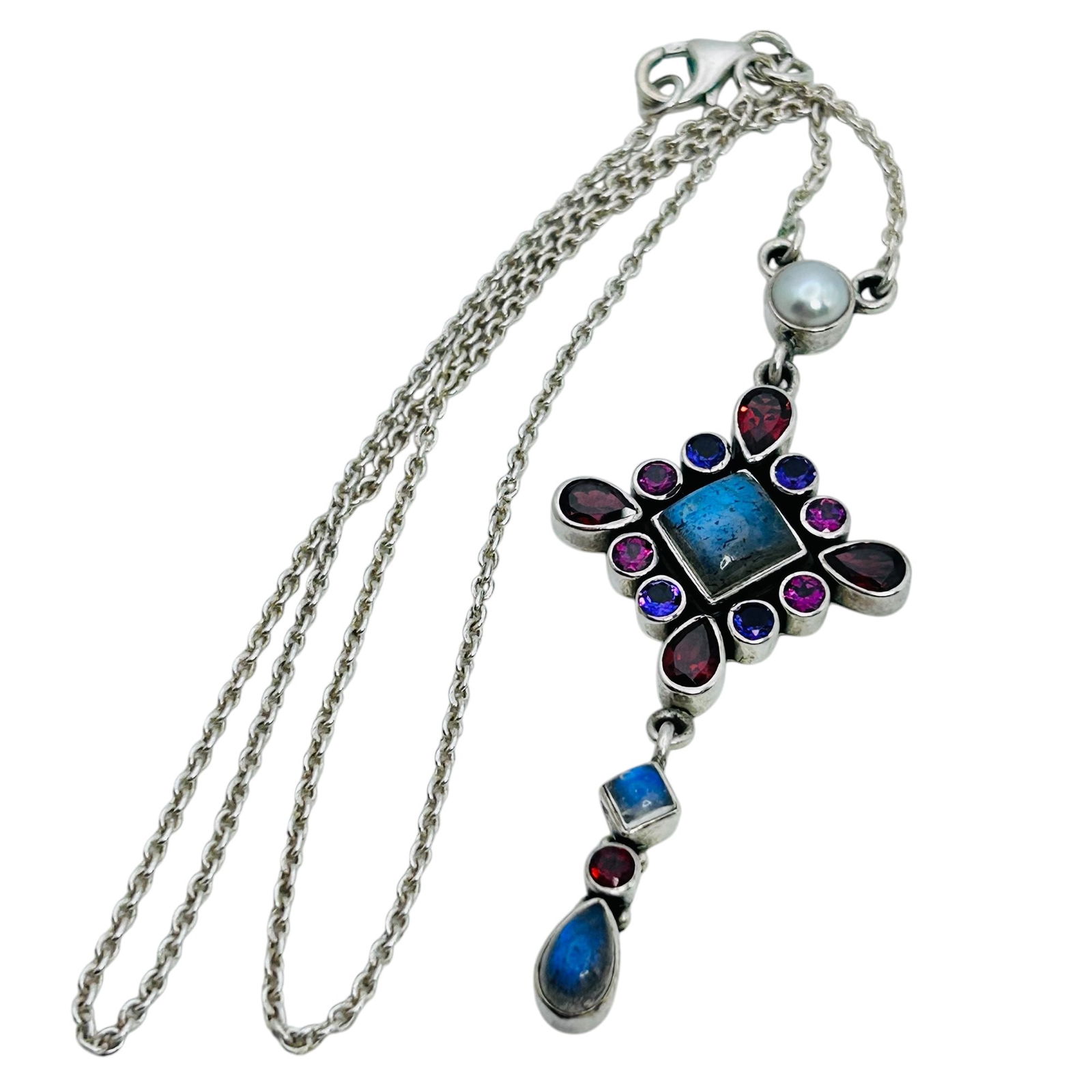Nicky Butler Sterling Multi Gemstone Pendant Cable Chain 12.56g (1 of 6)