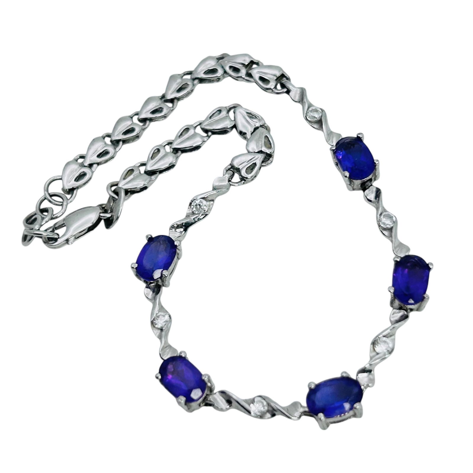 Amethyst Sterling Silver Linked Heart Bracelet 4.69 G (1 of 4)