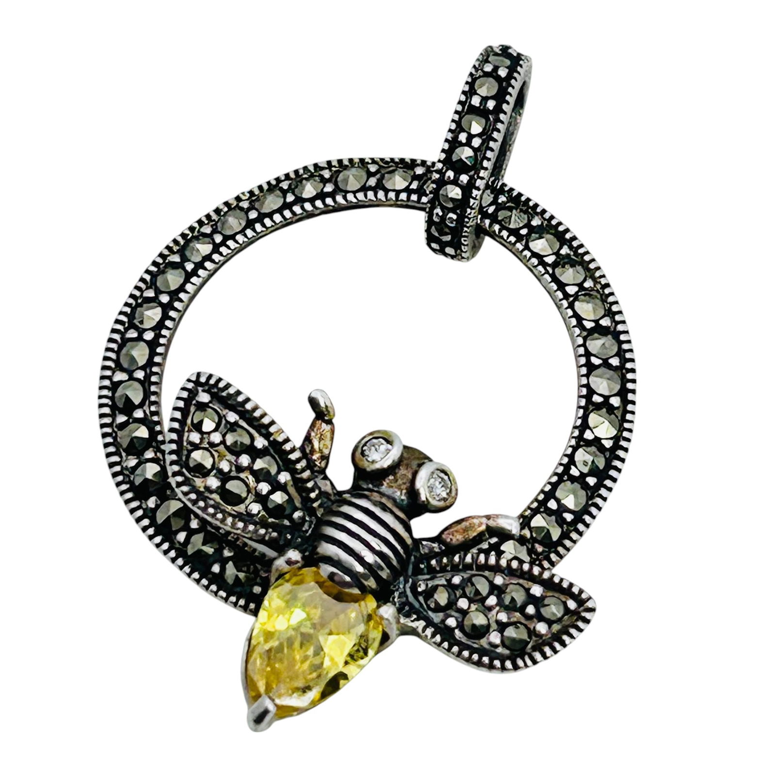 MARCASITE, GARNET Bumblebee Pendant 3.68 G (1 of 4)