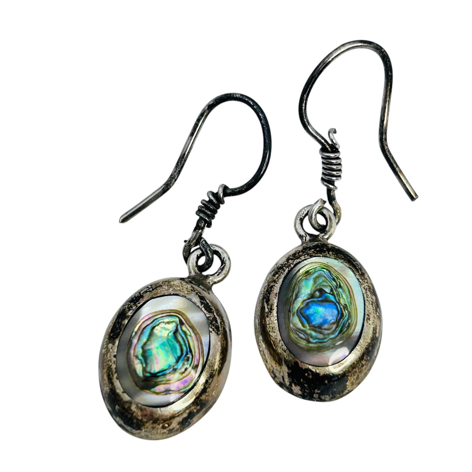 Taxco MD-129 Mexico Sterling Abalone Round Hook Backs 6.39g (1 of 5)