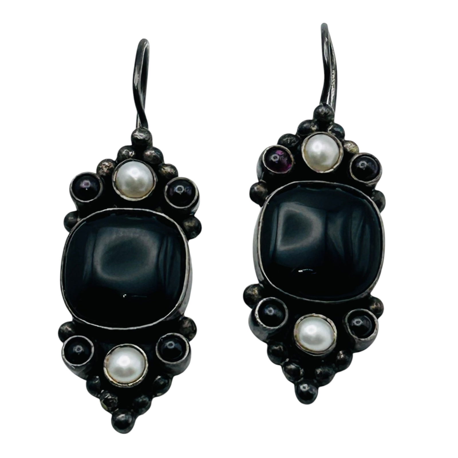 JDG Pearl And Blackstone Sterling Hook Earrings 10.33 G (1 of 4)