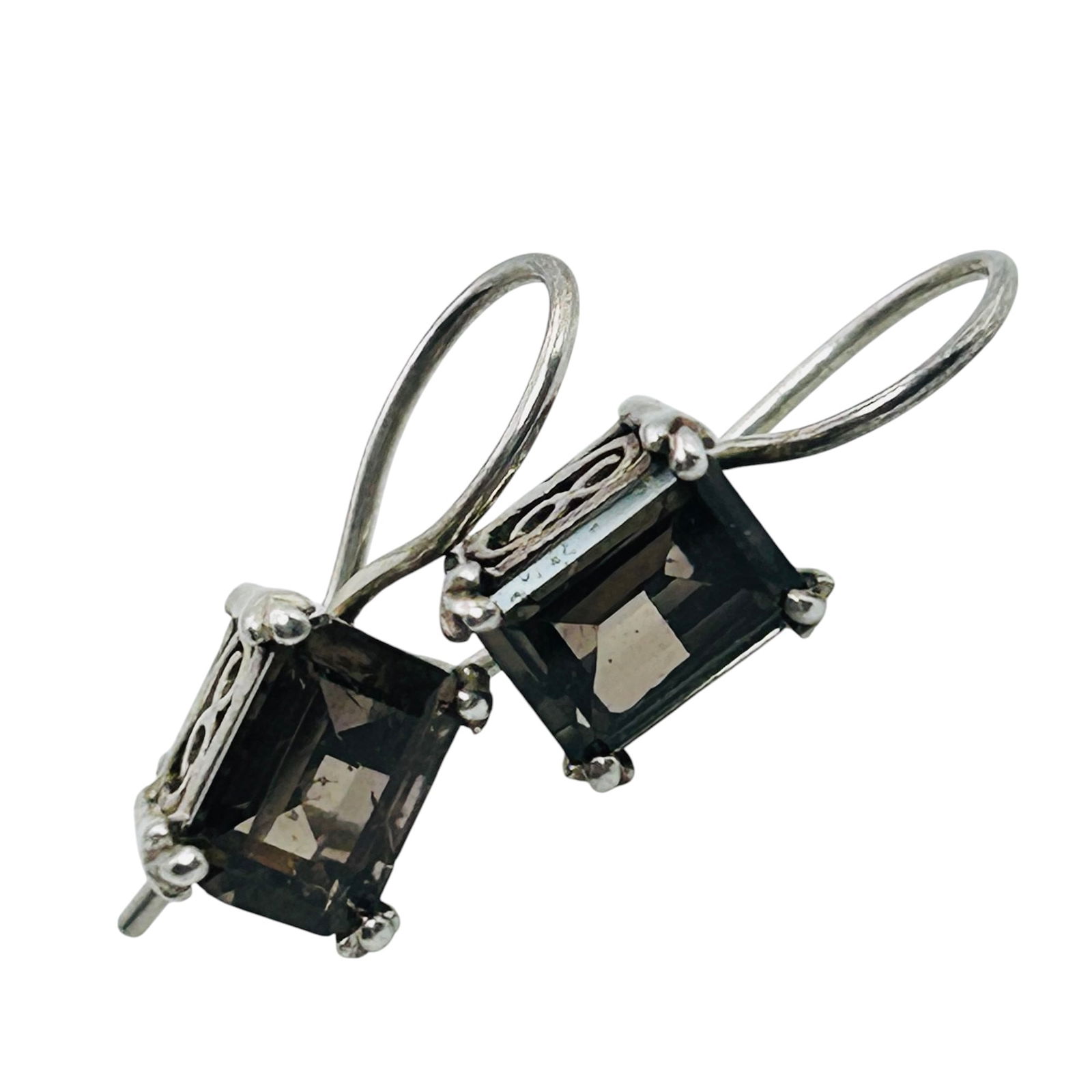 Smoky Quartz  Sterling Hook Back Earrings 1.91 G (1 of 4)
